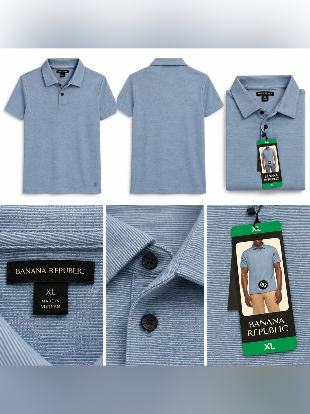 Banana Republic Mens XL Blue Micro Stripe Short Sleeve Polo Shirt NWT